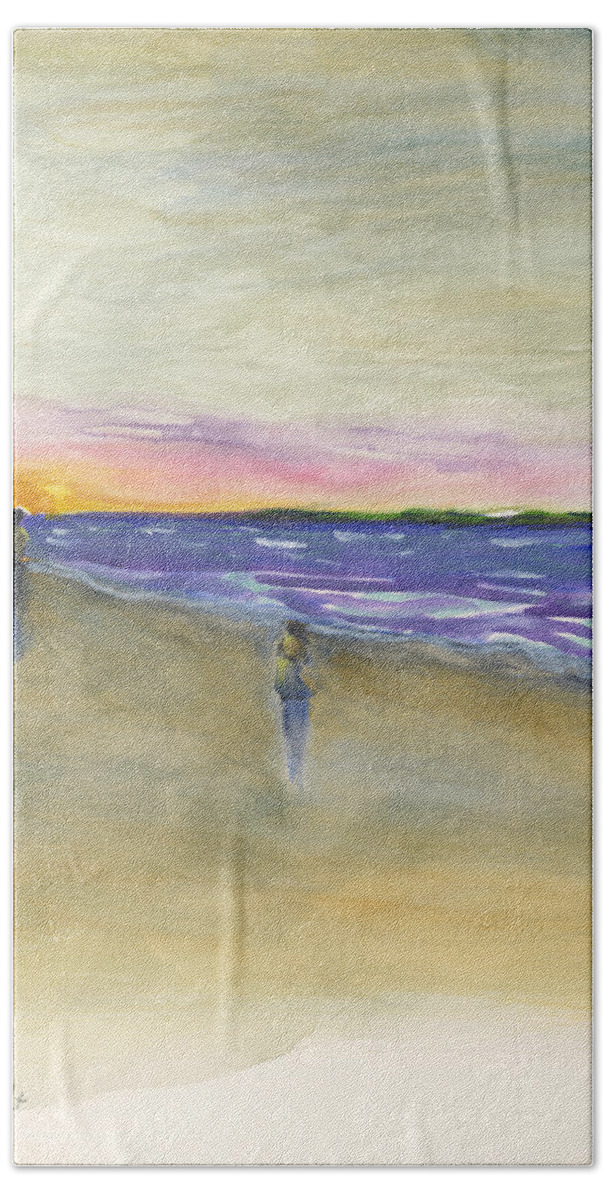 Beach Sunrise Hand Towel featuring the painting Beach Sunrise by Frank Bright