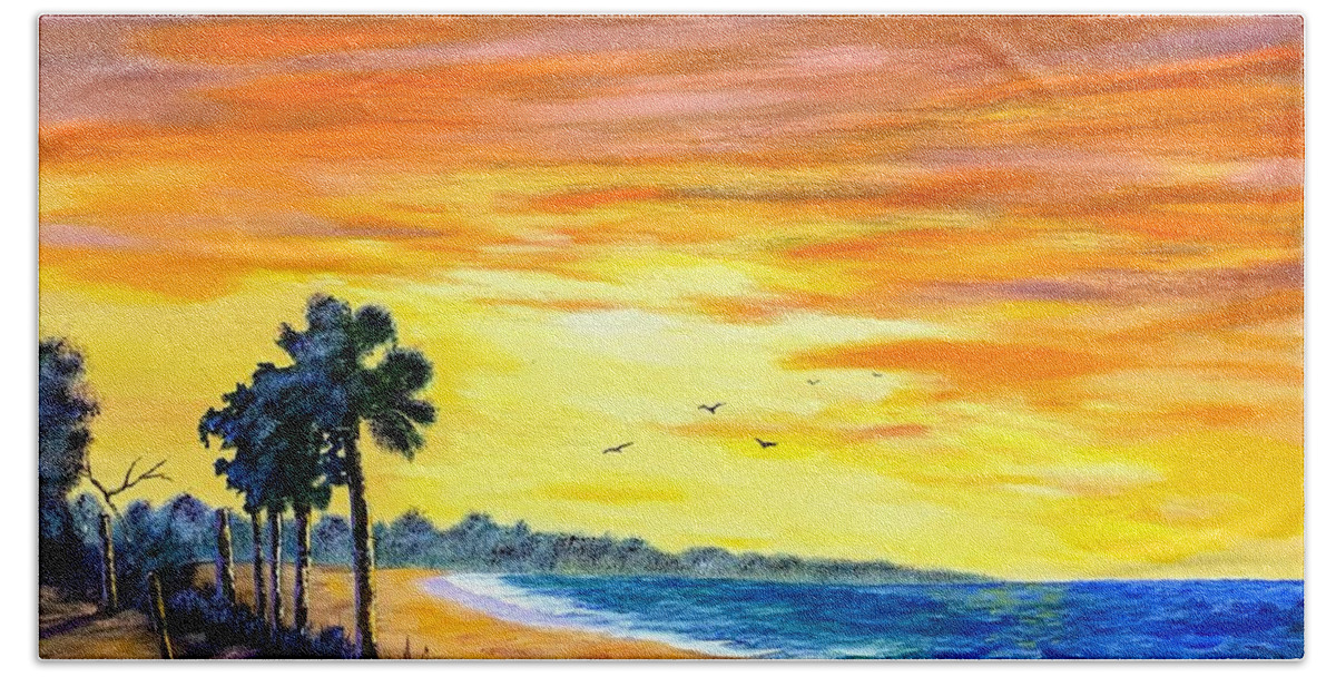 Beach Bath Towel featuring the painting Beach Sunrise by Jerry Walker