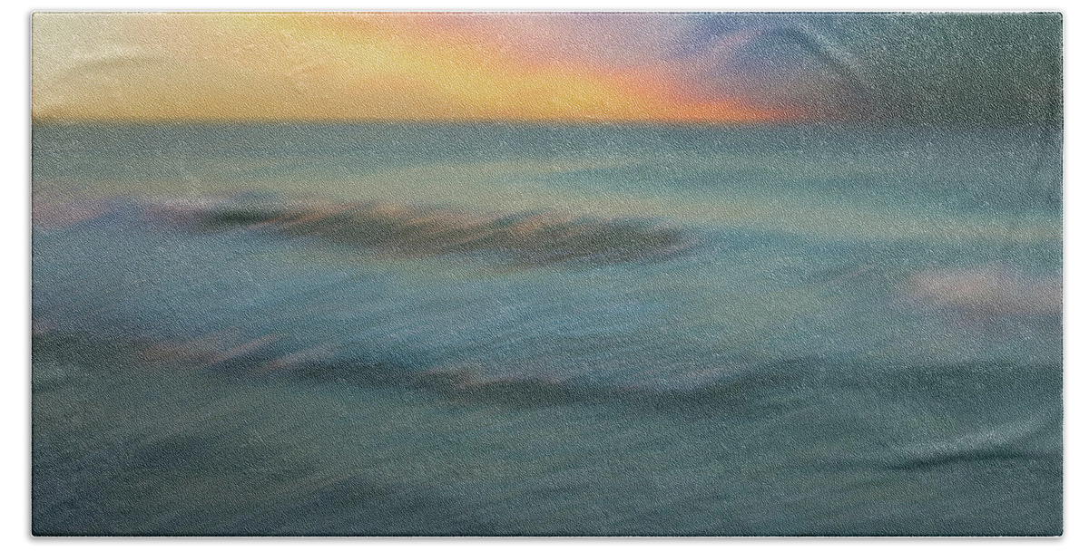 Beach Sunset Waves Watercolor Bath Towel featuring the painting Beach Sunset Waves Watercolor by Dan Sproul