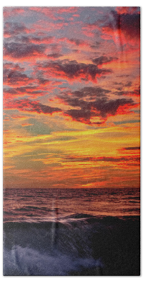 Seascape Bath Towel featuring the photograph Beach waves at sunset in Gale beach by Angelo DeVal