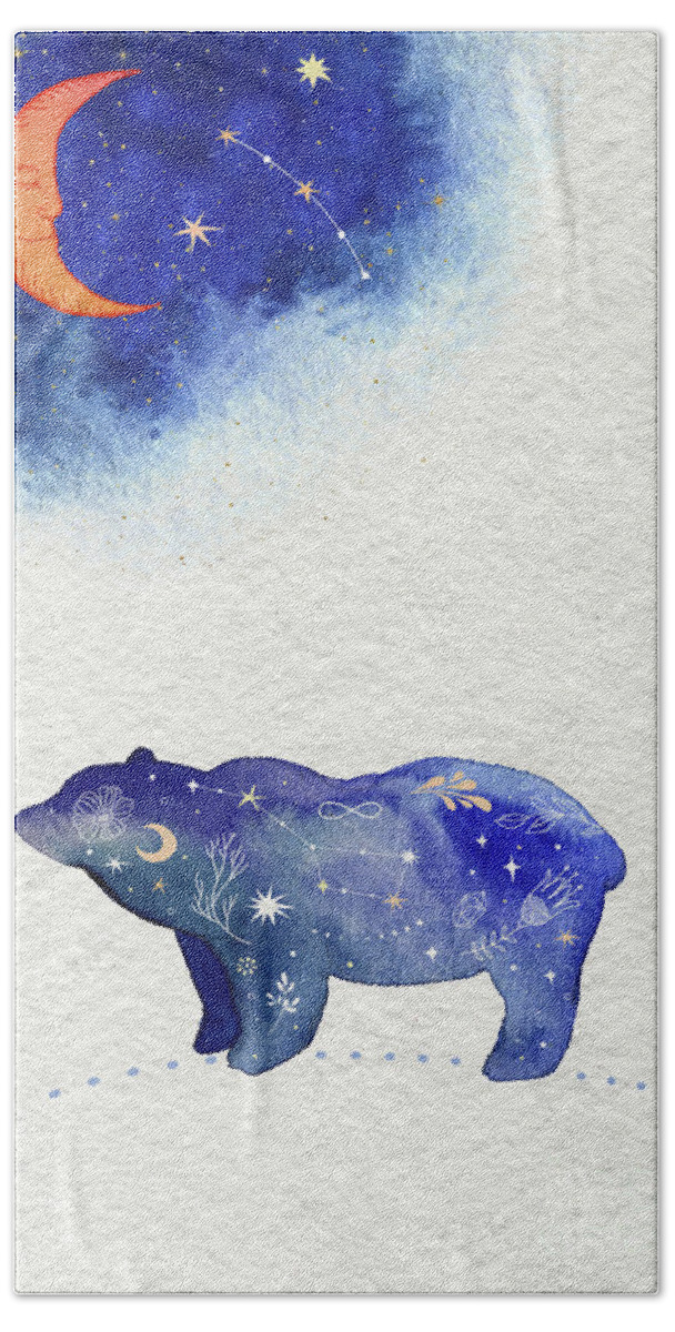 Bear And Moon Hand Towel featuring the painting Bear And Moon by Garden Of Delights