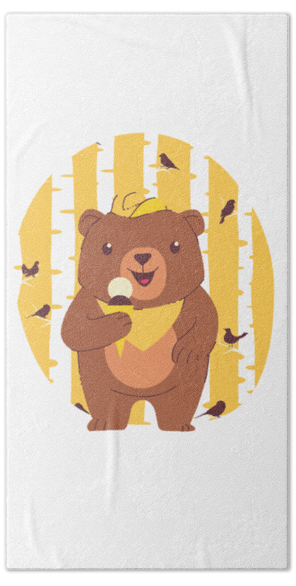 Adorable Bath Towel featuring the digital art Bear Cub Eating Ice Cream in Forest by Jacob Zelazny