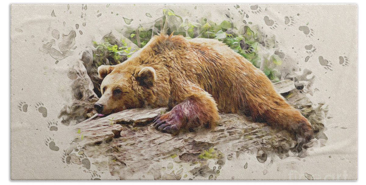 Bear Bath Towel featuring the painting Bearly There by Denise Dundon