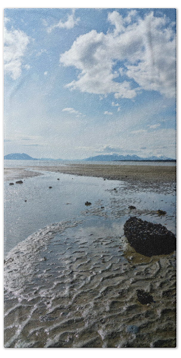 Alaska Bath Towel featuring the photograph Beautiful beach with clouds by Michele Cornelius