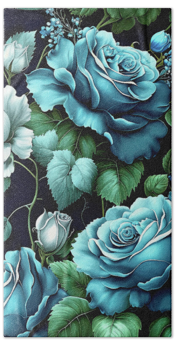 Blue Roses Bath Towel featuring the painting Beautiful Blue Roses by Tina LeCour