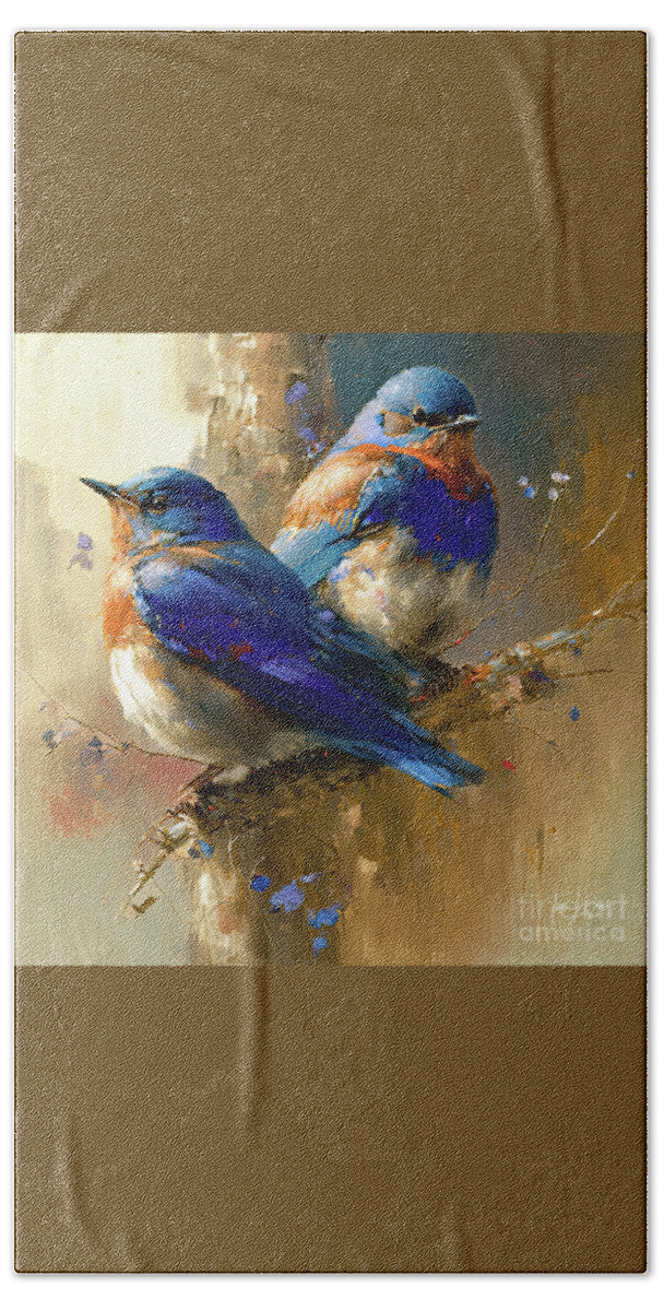 Bluebirds Bath Towel featuring the painting Beautiful Bluebirds by Tina LeCour