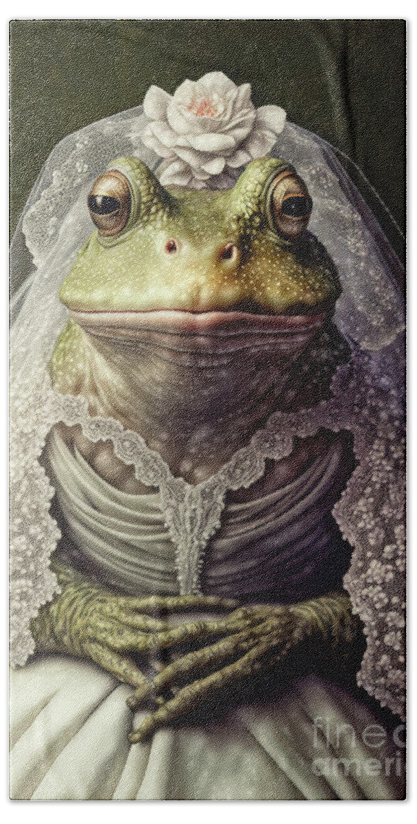 Frogs Hand Towel featuring the painting Beautiful Bullfrog Bride by Tina LeCour