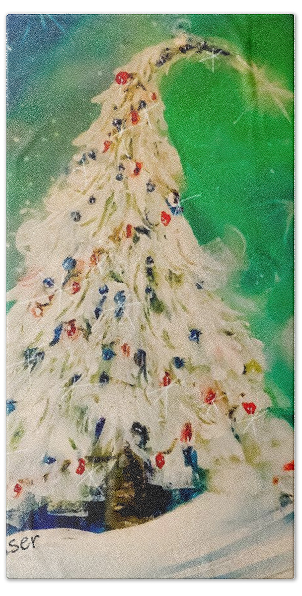 Christmas-tree Bath Towel featuring the digital art Beautiful Green December by Lisa Kaiser