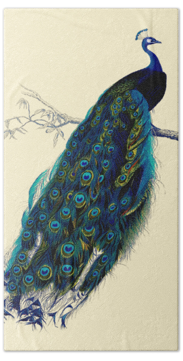 Peacock Hand Towel featuring the digital art Beautiful Peacock by Madame Memento