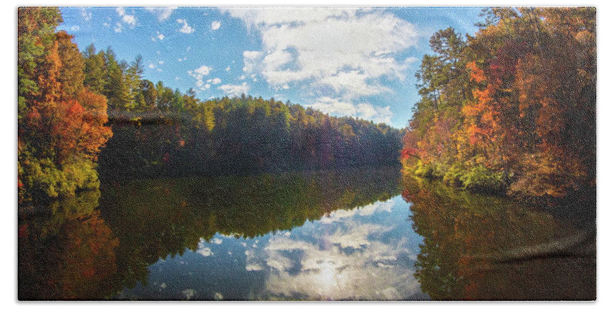 Carolina Bath Towel featuring the photograph Beautiful Reflections at the Lake by Debra and Dave Vanderlaan