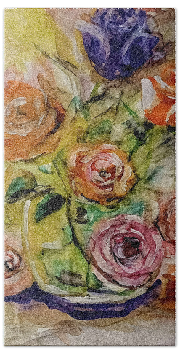 Lovely Bath Towel featuring the painting Beautiful rose display by Lisa Kaiser