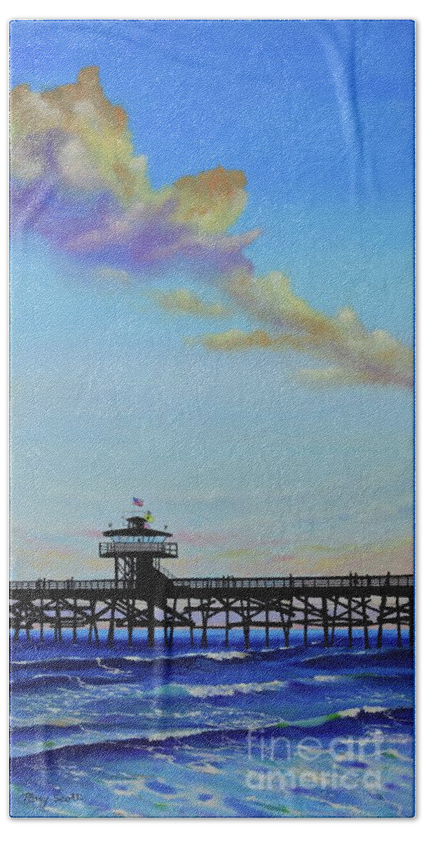 Pier Bath Towel featuring the painting Beautiful San Clemente by Mary Scott