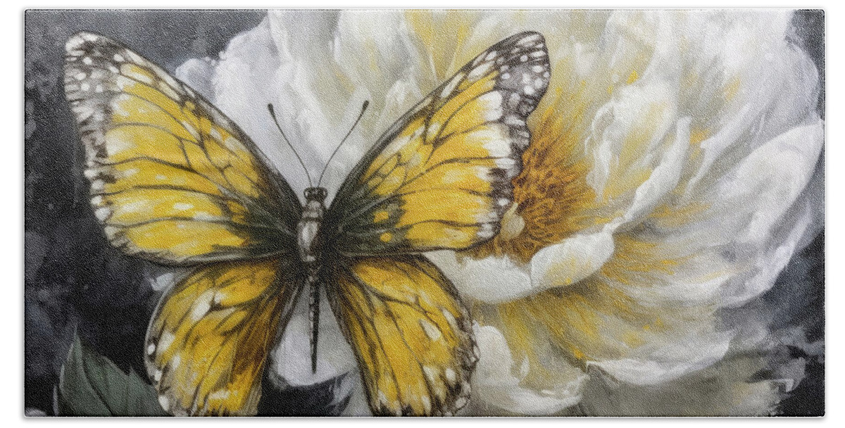 Yellow Butterfly Bath Towel featuring the painting Beautiful Yellow Butterfly by Tina LeCour