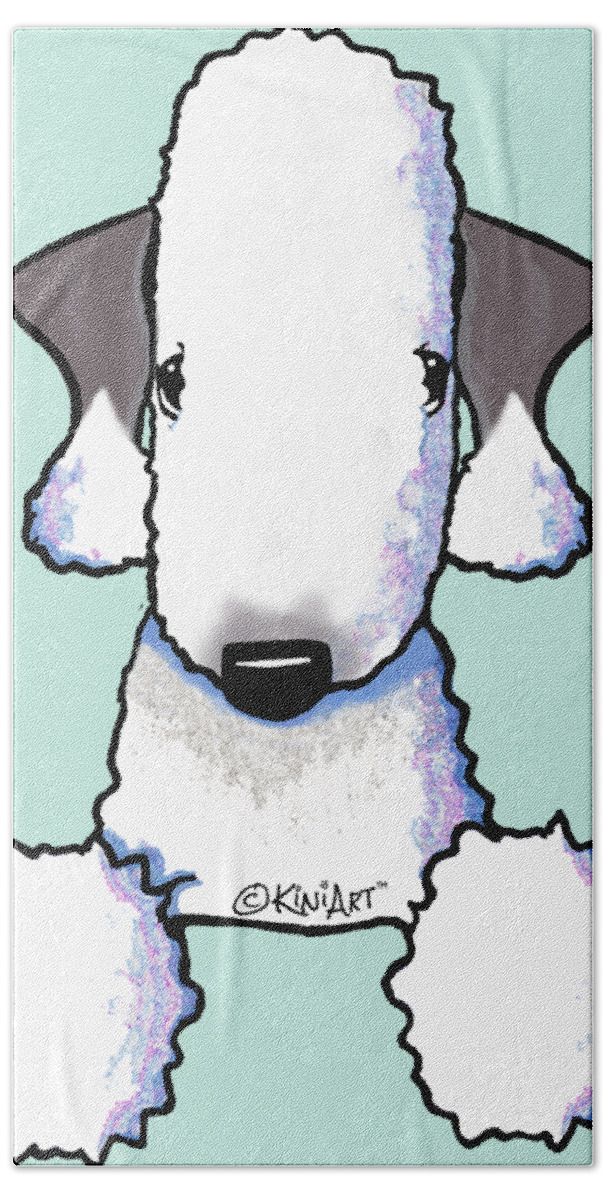  Bedlington Hand Towel featuring the drawing Bedlington Terrier by Kim Niles aka KiniArt
