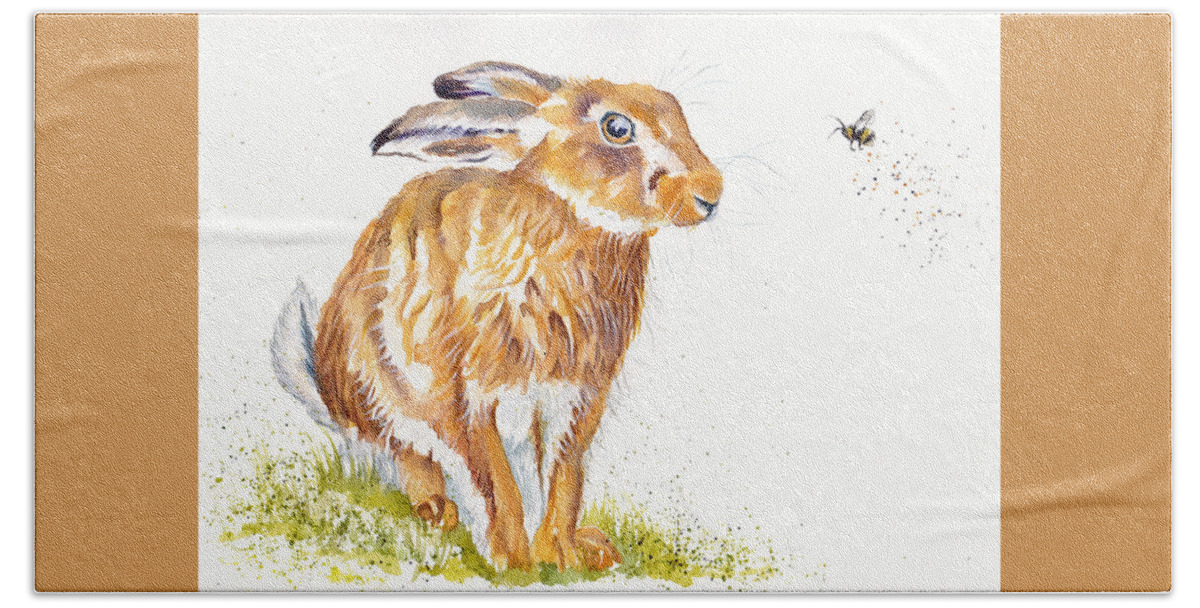 Hare Hand Towel featuring the painting Bee A Hare by Debra Hall