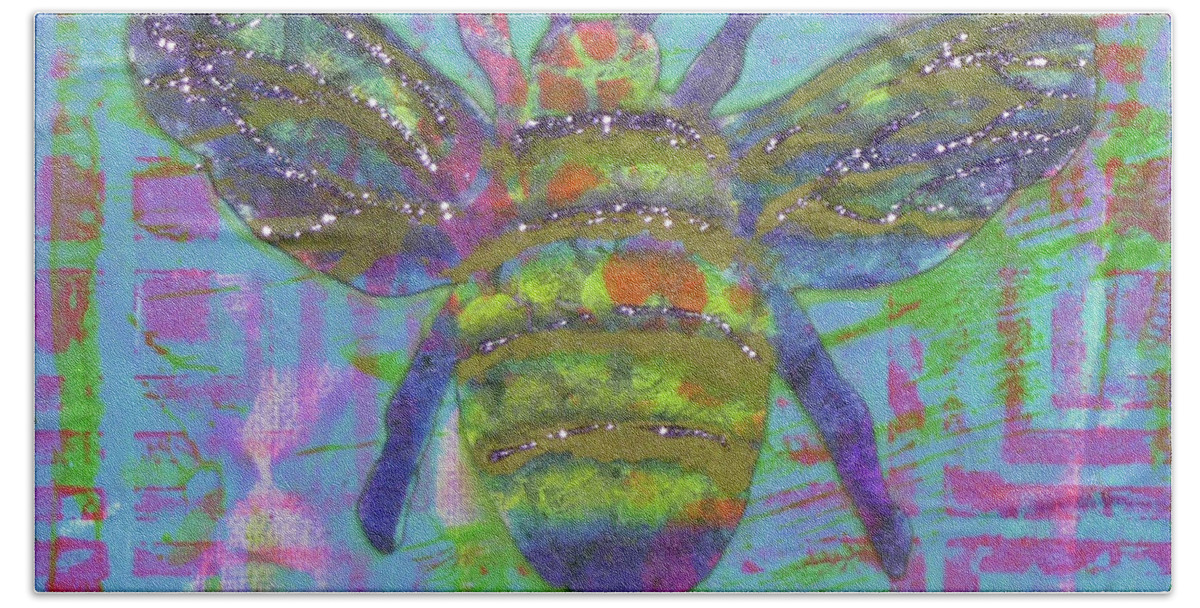 Bees Hand Towel featuring the painting Bee Happy by Lisa Crisman