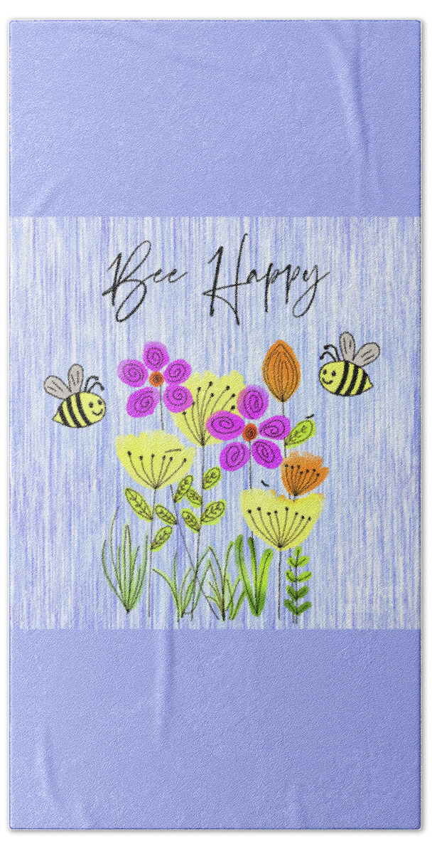 Bumble Bee Hand Towel featuring the painting Bee Happy by Tina LeCour