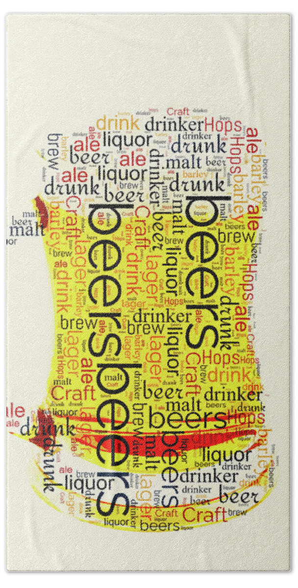 Beer Mug Typography Bath Towel featuring the mixed media Beer Mug Typography by Dan Sproul