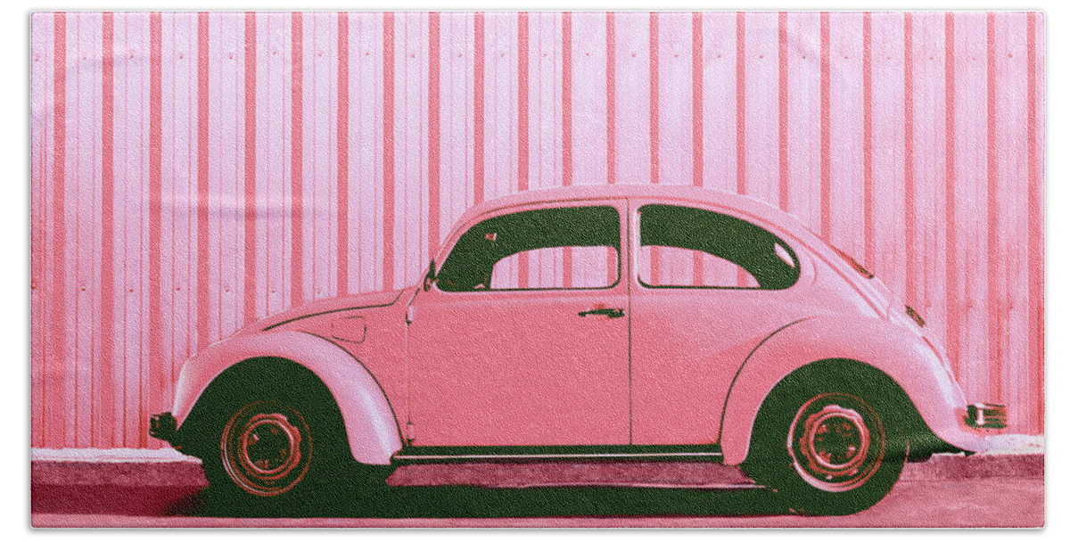 Car Hand Towel featuring the photograph Beetle Pop Pink by Laura Fasulo