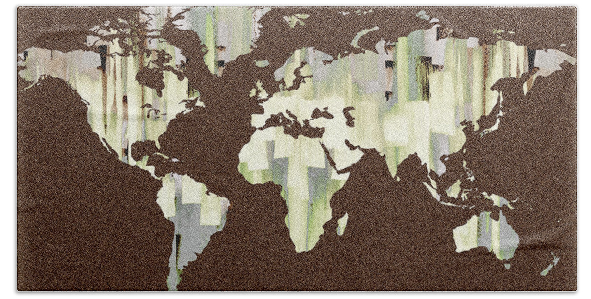 World Map Bath Towel featuring the painting Beige On Brown Stone World Map Silhouette by Irina Sztukowski