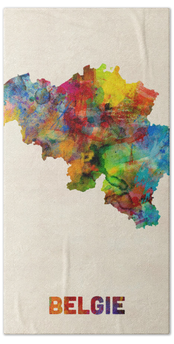 Belgium Hand Towel featuring the digital art Belgie Watercolor Map by Michael Tompsett