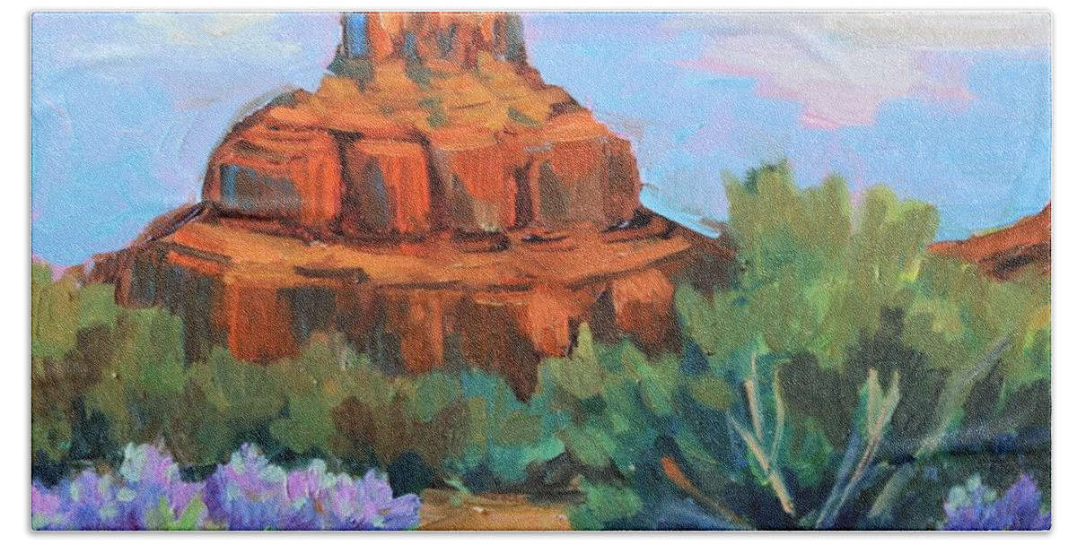 Sedona Hand Towel featuring the painting Bell Rock Vortex by Diane McClary