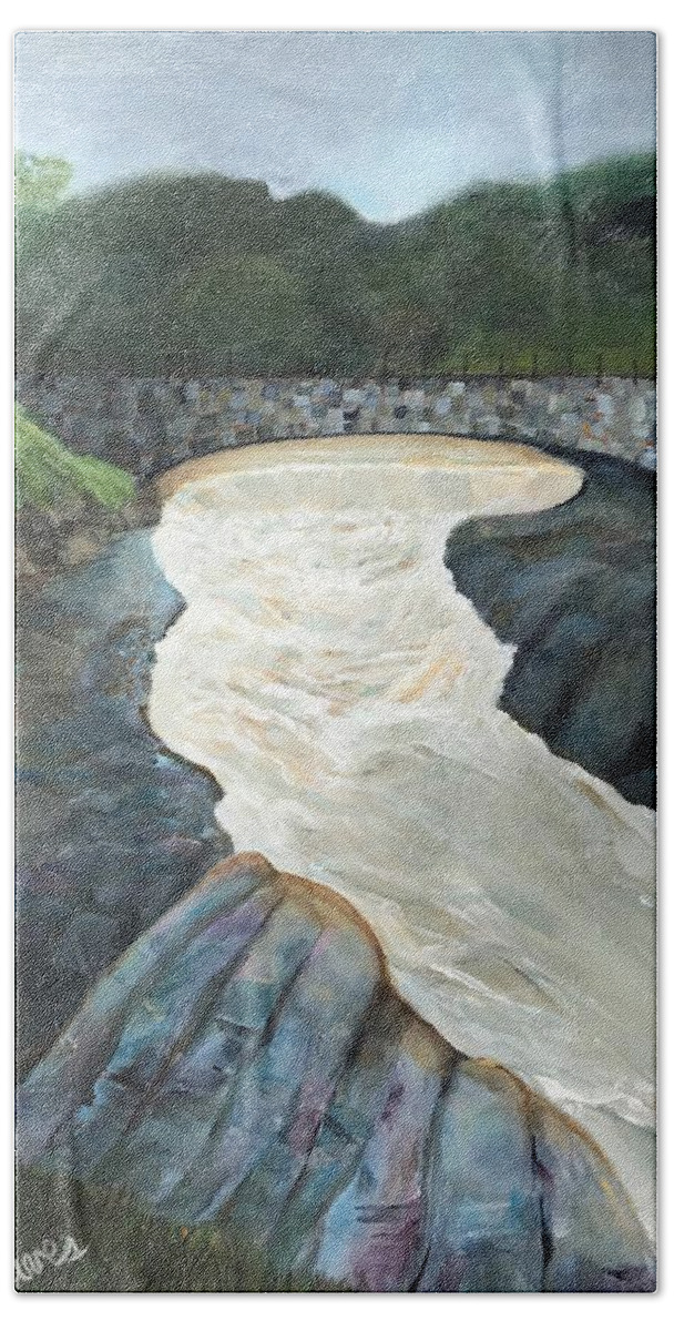 Stream Bath Towel featuring the painting Bellows Falls VT by Deborah Naves
