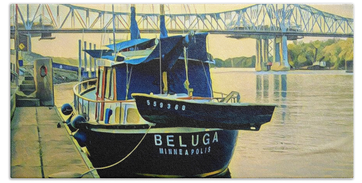 Mississippi River Bath Towel featuring the painting Beluga at Winona by Marilyn Smith