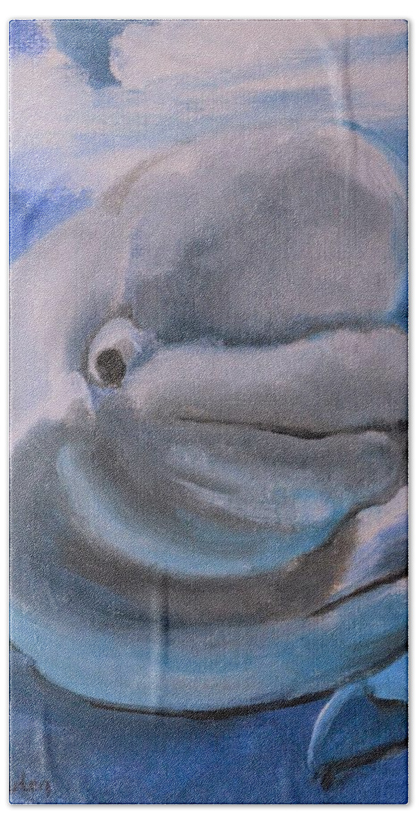 Beluga Bath Towel featuring the painting Beluga Whale Underwater Painting Series by Donna Tuten