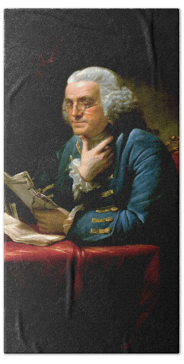 Benjamin Franklin Hand Towel featuring the painting Ben Franklin by War Is Hell Store