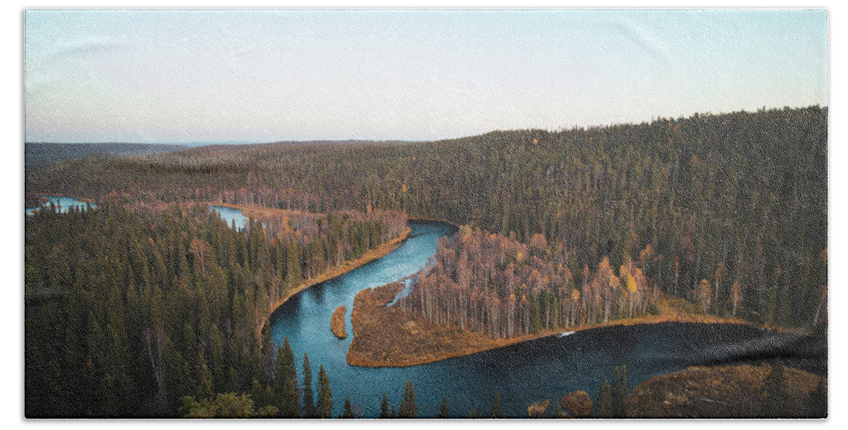 Kuusamo Bath Towel featuring the photograph Bend in the Kitkajoki River in Oulanka National Park by Vaclav Sonnek