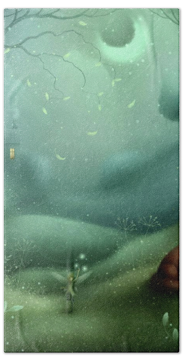 Landscape Hand Towel featuring the painting Beneath A Fairy Moon by Joe Gilronan