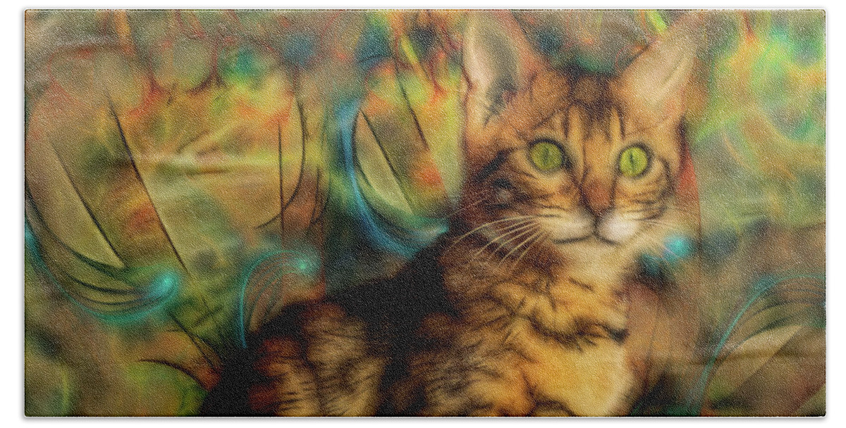 Bengal Kitten Hand Towel featuring the digital art Bengal Kitten - Square Version by Studio B Prints
