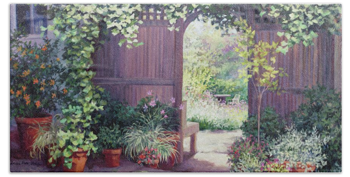 Fence Bath Towel featuring the painting Berkshire Garden by Laurie Snow Hein