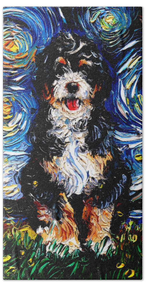 Golden Doodle Bath Towel featuring the painting Bernedoodle by Aja Trier