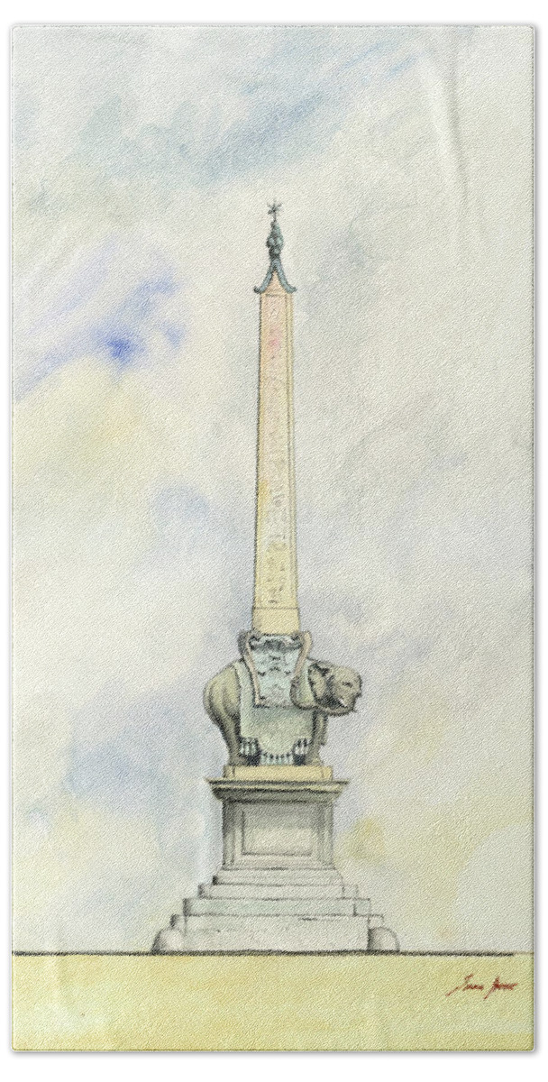 Bernini Sculture Hand Towel featuring the painting Bernini obelisk by Juan Bosco