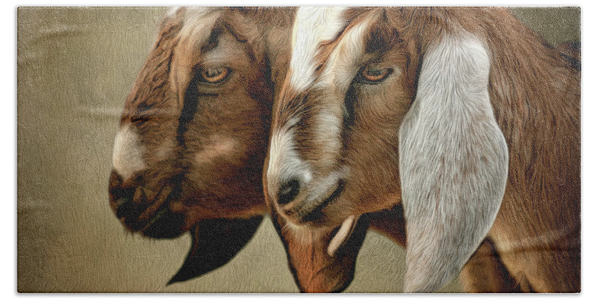 Goats Bath Towel featuring the digital art Besties by Maggy Pease