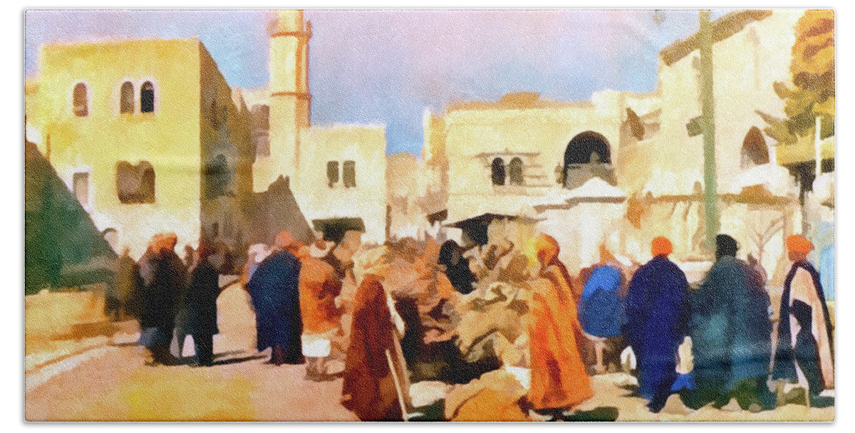 Bethlehem Bath Towel featuring the photograph Bethlehem Manger Square Painting by Munir Alawi