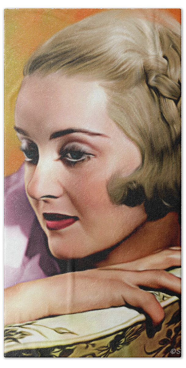 Bette Davis Bath Towel featuring the digital art Bette Davis illustration by Movie World Posters