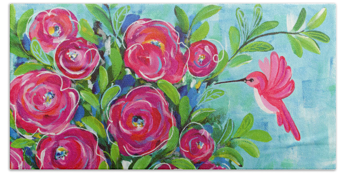 Hummingbird Bath Towel featuring the painting Better Together by Beth Ann Scott