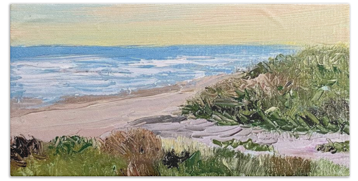Galveston Bath Towel featuring the painting Between the Dunes by Melissa Torres