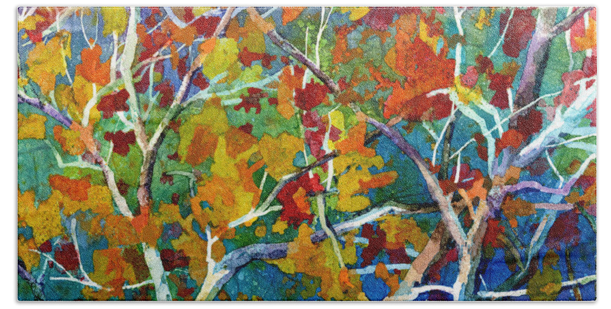 Trees Hand Towel featuring the painting Beyond the Woods - Orange by Hailey E Herrera