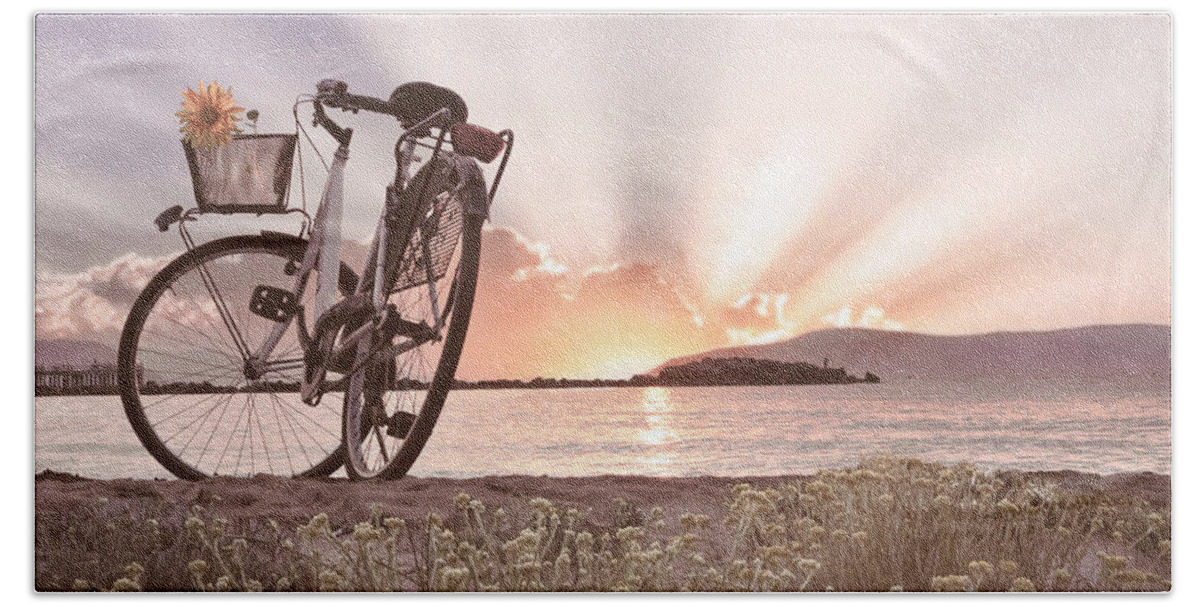 Bike Bath Towel featuring the photograph Bicycle at the Shore Cottage by Debra and Dave Vanderlaan