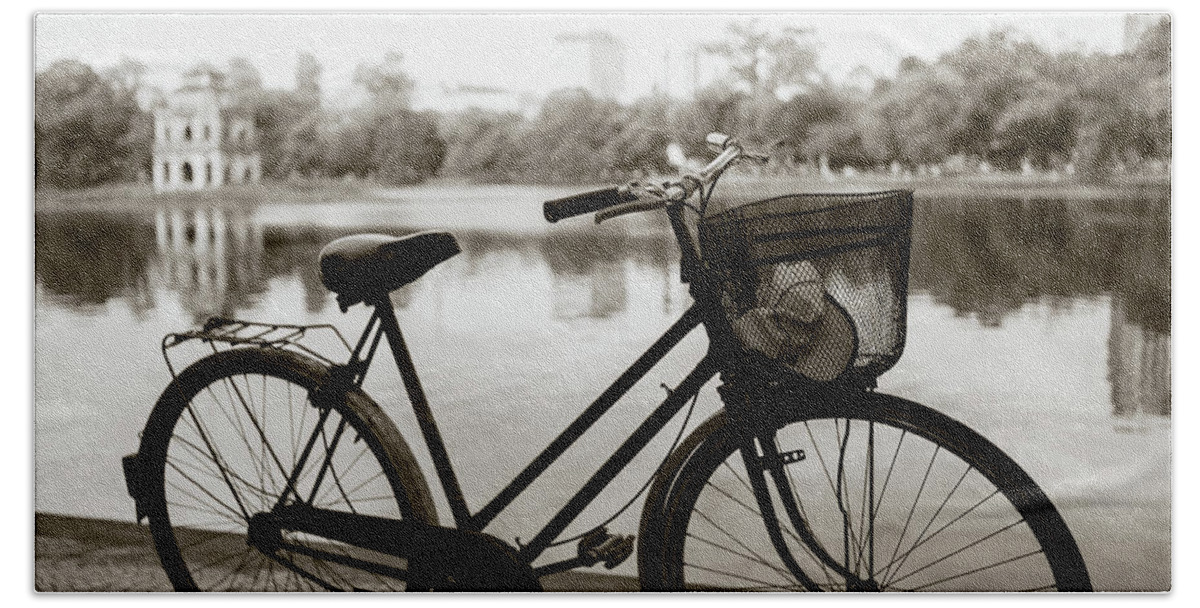 Bicycle Hand Towel featuring the photograph Bicycle by Hoan Kiem Lake by Dave Bowman