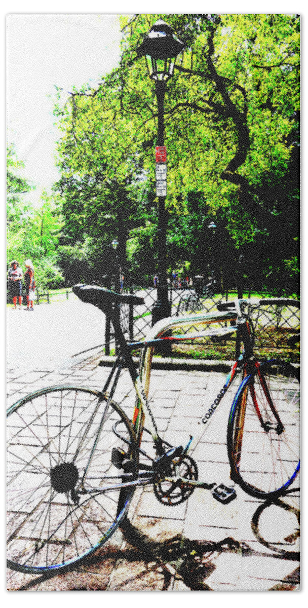 Tree Hand Towel featuring the photograph Bicycle In Park In Krakow, Poland by John Siest