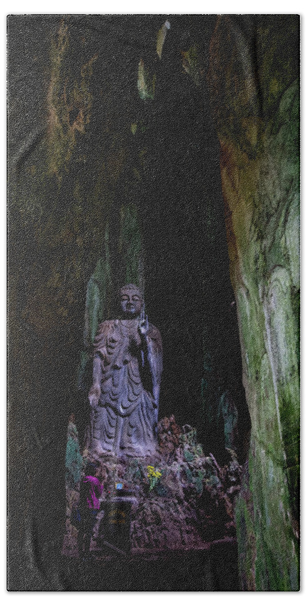 Ancient Bath Towel featuring the photograph Big Buddha Inside Marble Mountain by Arj Munoz