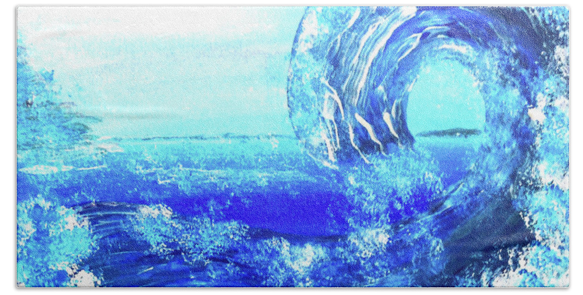Blue Bath Towel featuring the painting Big Bue Wave 2 by Anna Adams