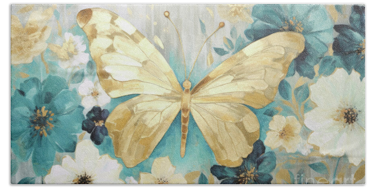 Butterfly Bath Towel featuring the painting Big Golden Butterfly by Tina LeCour