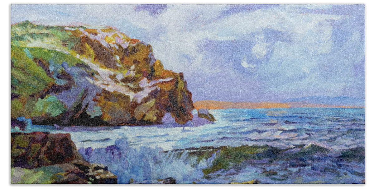 Seascape Bath Towel featuring the painting Big Sur Coast by David Lloyd Glover
