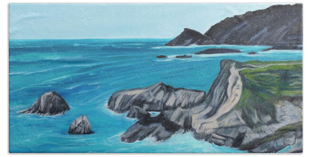 Seascape Bath Towel featuring the painting Big Sur Coast by Santana Star